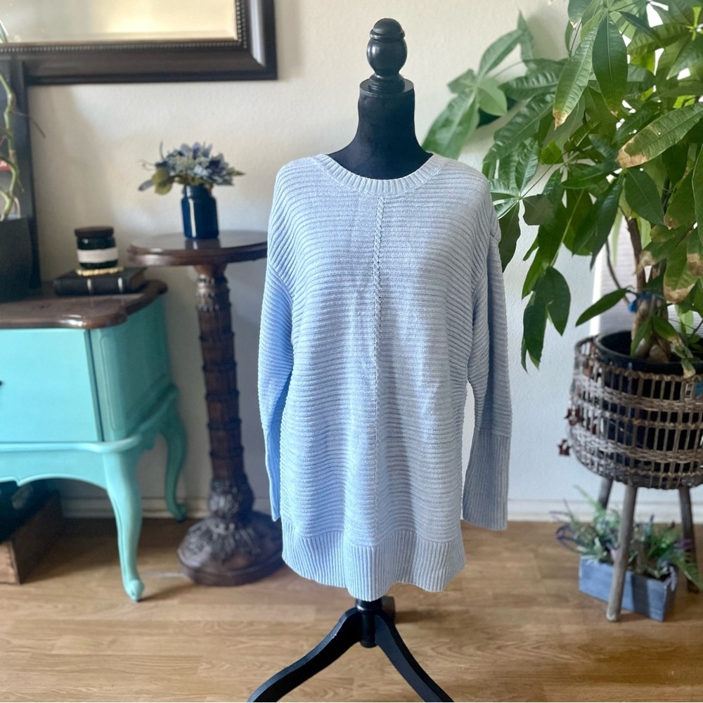 NWT Nine West Long Ribbed Metallic Sparkle Baby Blue Knit Pullover Sweater Tunic - Picture 3 of 9